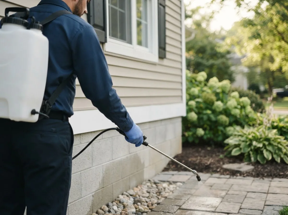 Pest control technician inspecting a home in Farrell, PA